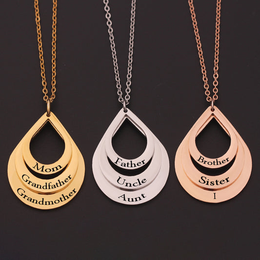 Customized 3 Water Droplet Engraving Name Stainless Steel Jewelry Pendant Necklaces For Women Personalized Gift