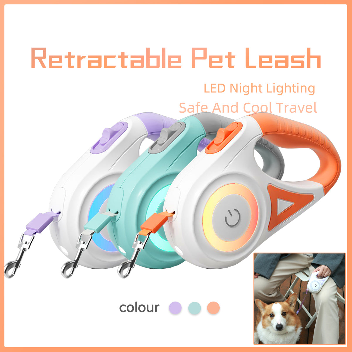 Automatic Dog Leash with Spotlight and Collar