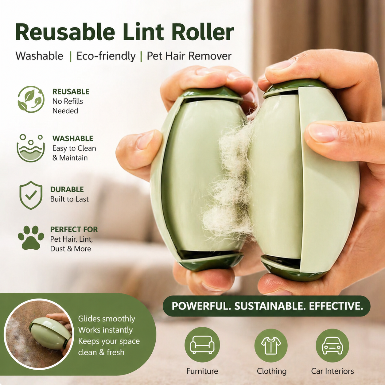 Reusable Lint Roller Washable Pet Hair Remover