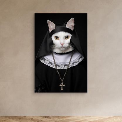 The Holy Sister – Vintage Cat Portrait Personalized Canvas Print