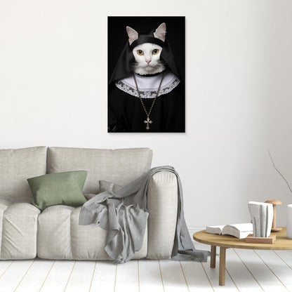 The Holy Sister – Vintage Cat Portrait Personalized Canvas Print
